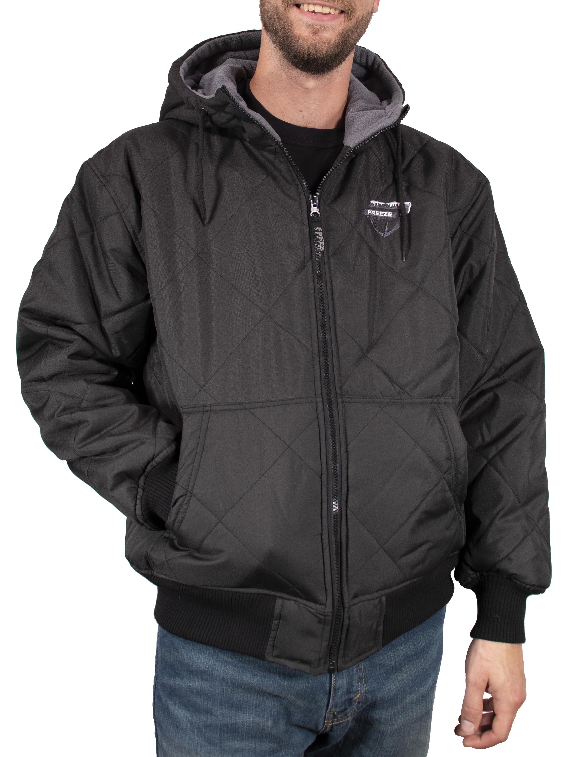 Hajotrawa Mens Fleece Hooded Pocket Zip Padded Quilted Comfortably Jacket Parka Coat 