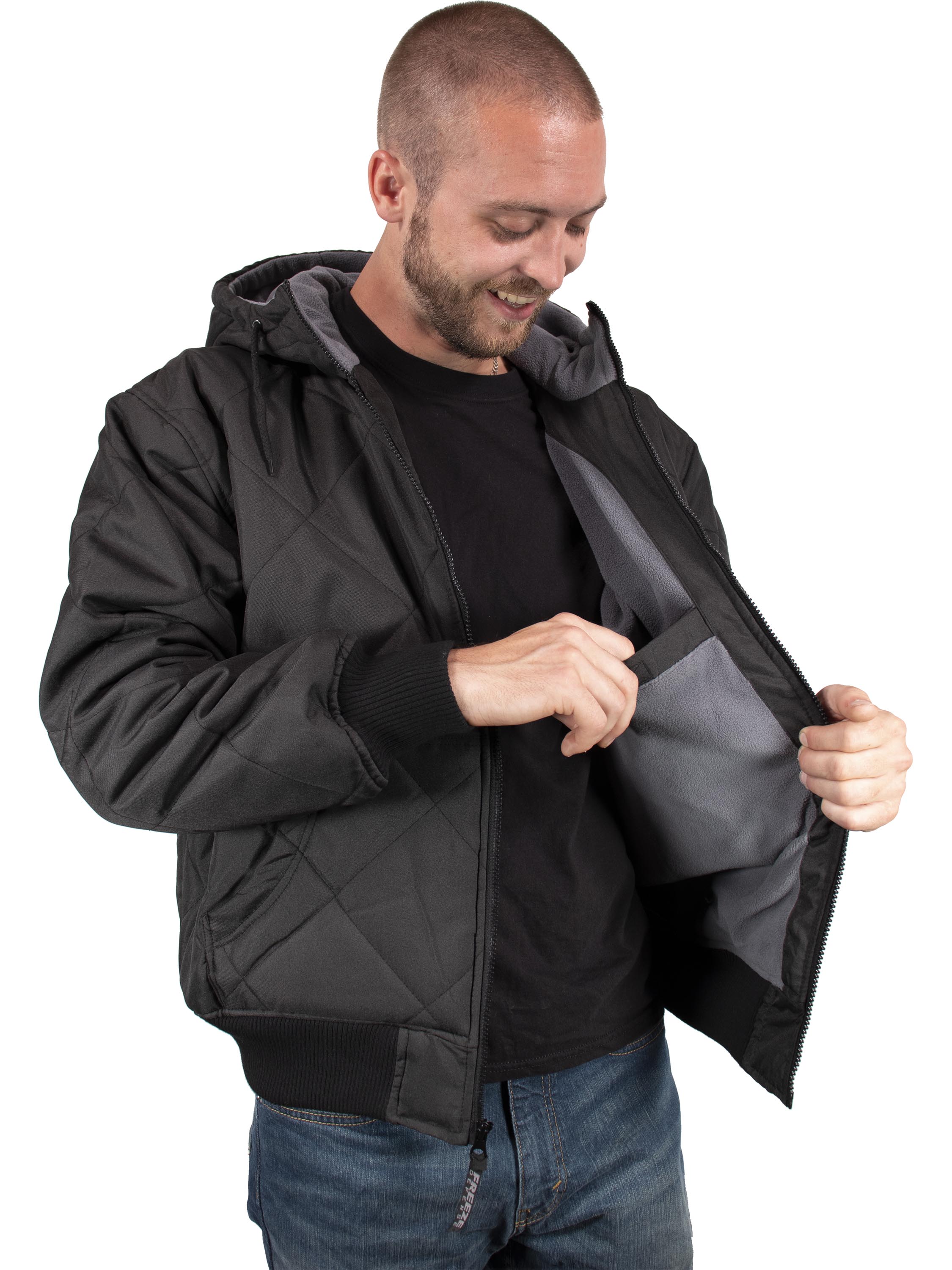 Hajotrawa Mens Fleece Hooded Pocket Zip Padded Quilted Comfortably Jacket Parka Coat 